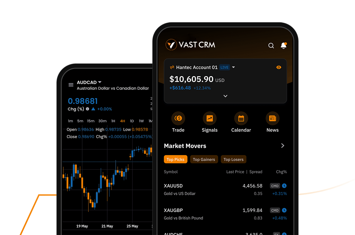 The VAST CRM mobile app on two phones