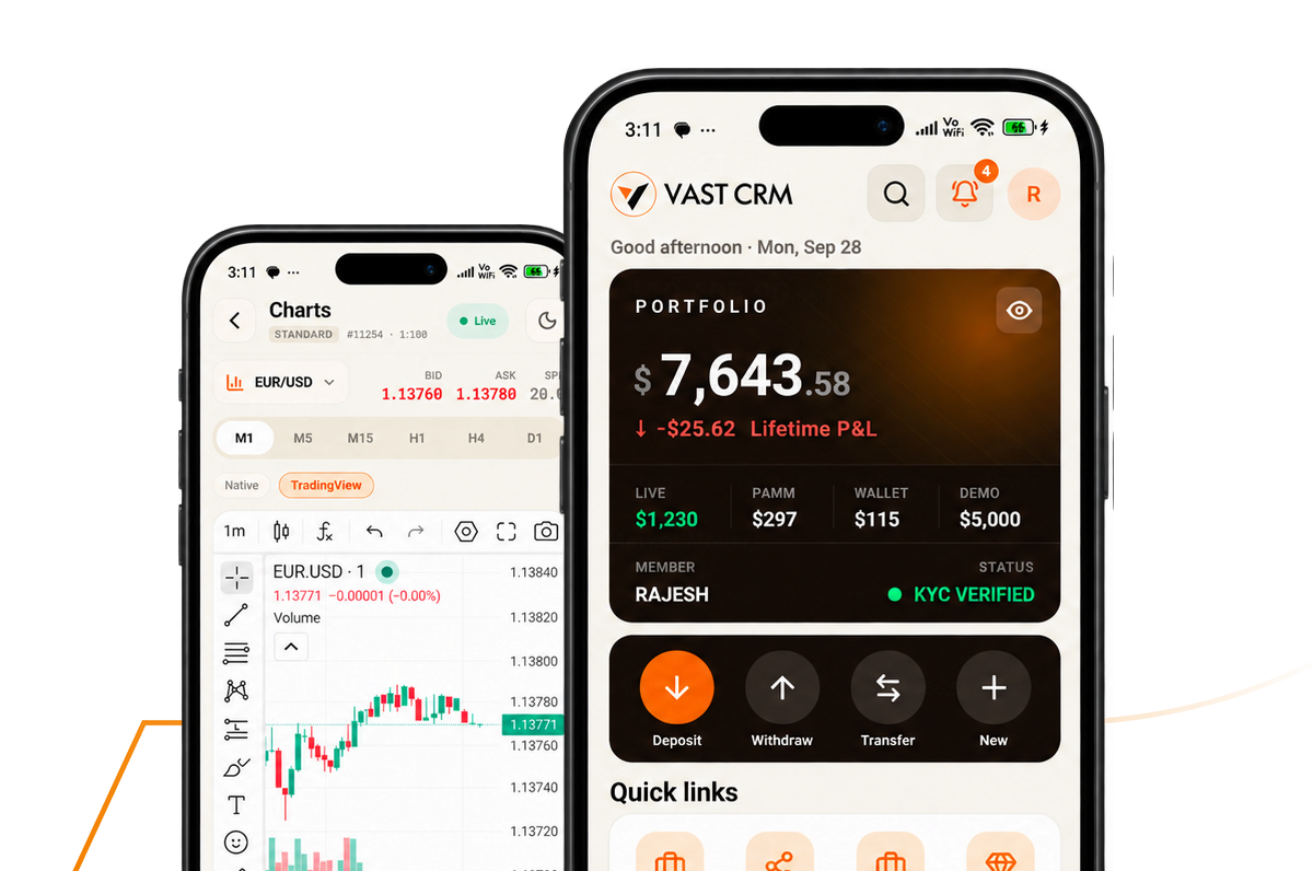 The VAST CRM mobile app on two phones