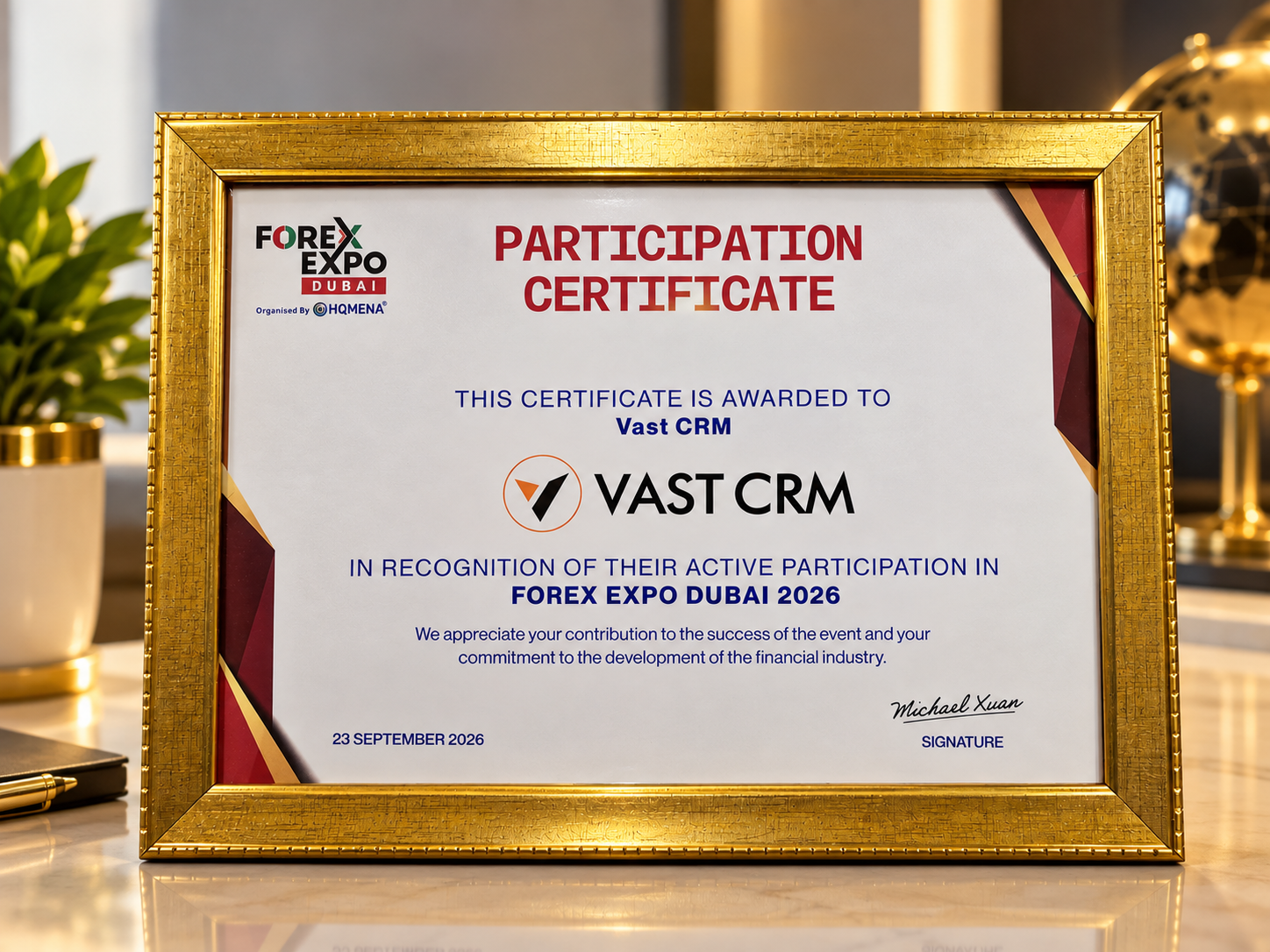 Forex Expo Dubai 2026 Participation Certificate