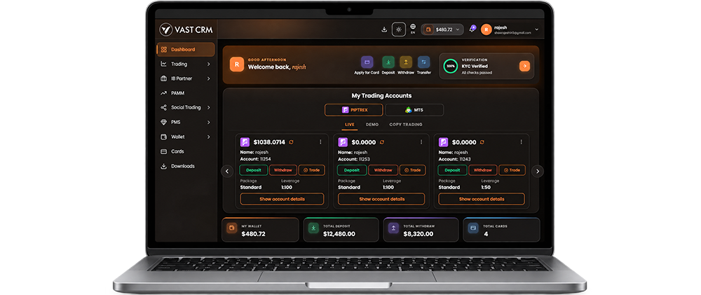 Mobile app showing a live price chart beside an account overview and market movers