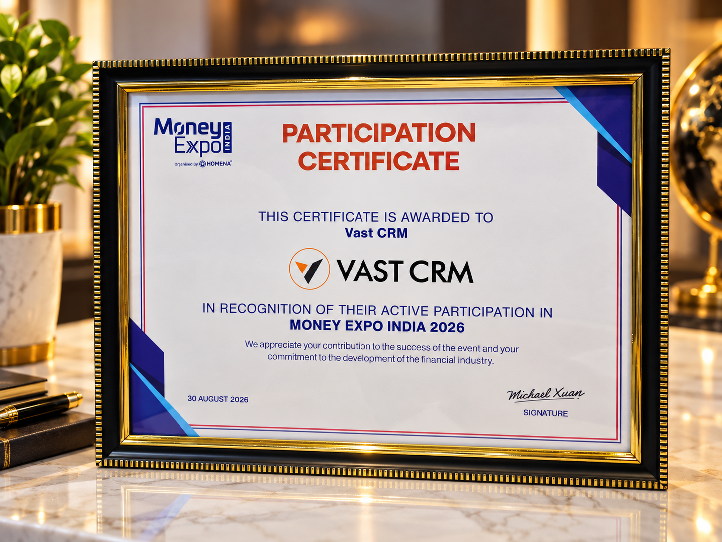 Money Expo India 2026 Participation Certificate